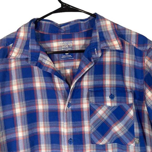 Mountain Hardwear Blue Plaid Collared Short Sleeve Button Down Shirt Men Sz M - Picture 3 of 8